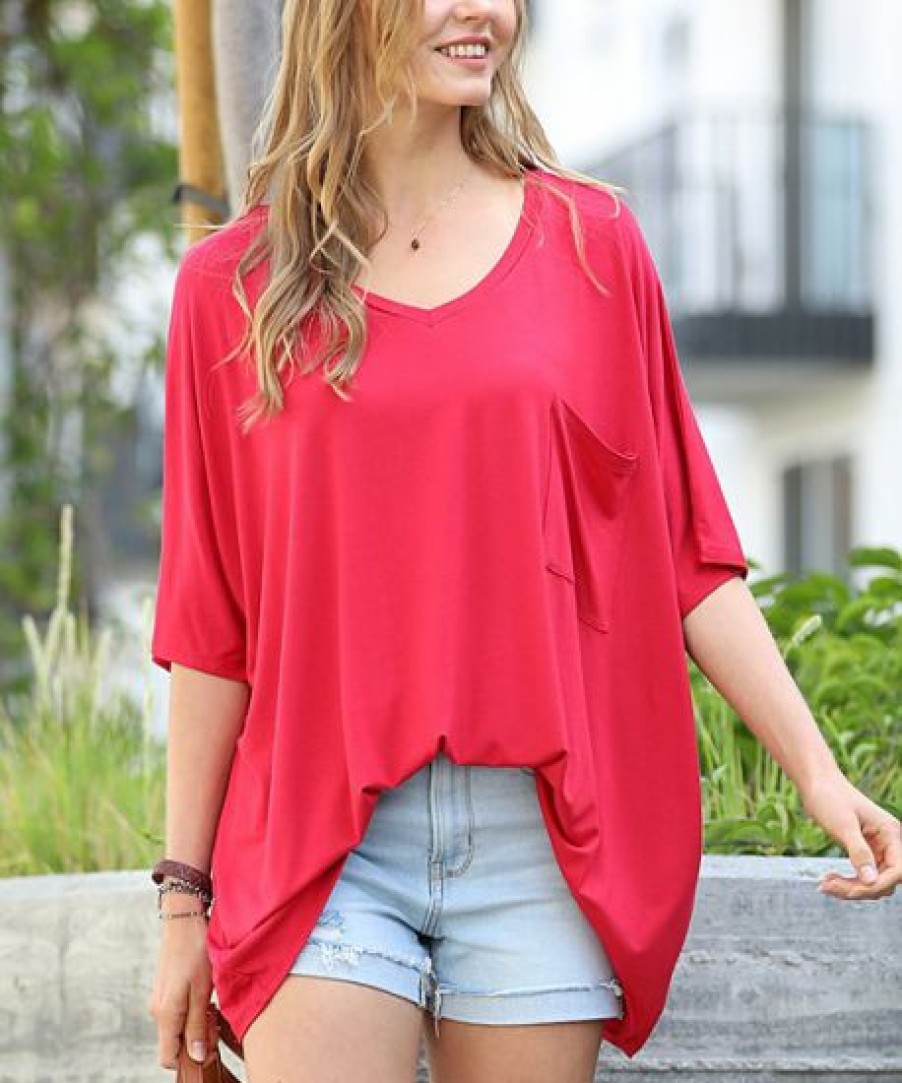 Women * | Best Reviews Of 42Pops Ruby V-Neck Pocket Oversize Boyfriend Tee Women