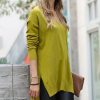 Women * | Buy 42Pops Olive Mustard Front-Seam Side-Slit V-Neck Hi-Low Sweater Women