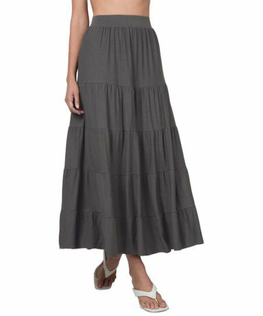 Women * | New 42Pops Ash Gray Tiered Maxi Skirt Women