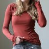 Women * | Best Sale 42Pops Dark Rust V-Neck Long-Sleeve Top Women