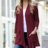 Women * | Deals 42Pops Dark Burgundy Pocket Open Cardigan Women