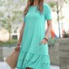 Women * | Budget 42Pops Mint Ruffle-Accent Short-Sleeve Pocket Shift Dress Women