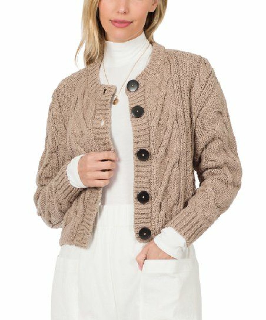 Women * | Discount 42Pops Ash Mocha Knit Button Cardigan Women