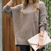 Women * | Buy 42Pops Mocha Melange Oversize V-Neck Pocket Sweater Women