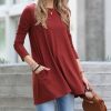 Other * | Brand New 42Pops Dark Rust Boatneck Long-Sleeve Pocket Tunic Women