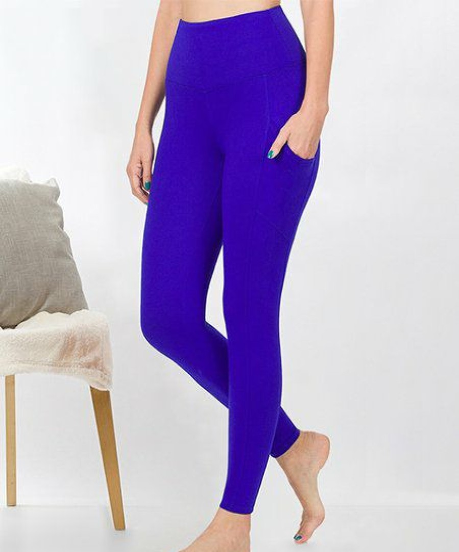 Women * | Promo 42Pops Bright Blue Wide-Waistband Pocket Leggings Women