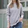 Women * | Wholesale 42Pops Light Gray Crewneck Scallop-Hem Sweater Women