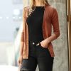 Women * | Brand New 42Pops Almond Snap-Front Three-Quarter Sleeve Cardigan Women