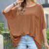 Women * | Best Deal 42Pops Deep Camel Scoop Neck Pocket Oversize Boyfriend Tee Women