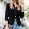 Women * | Best Pirce 42Pops Black Ruched V-Neck Long-Sleeve Button-Up Top Women