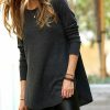 Women * | Buy 42Pops Black Waffle Crewneck Long-Sleeve Curved-Hem Hi-Low Tunic Women