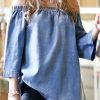 Other * | Coupon 42Pops Denim Blue Three-Quarter Sleeve Off-Shoulder Top Women