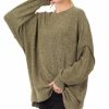 Women * | Hot Sale 42Pops Dark Olive Melange Drop-Shoulder Crewneck Sweater Women