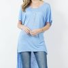 Women * | Cheap 42Pops Light Blue Side-Slit Short-Sleeve Hi-Low Tunic Women