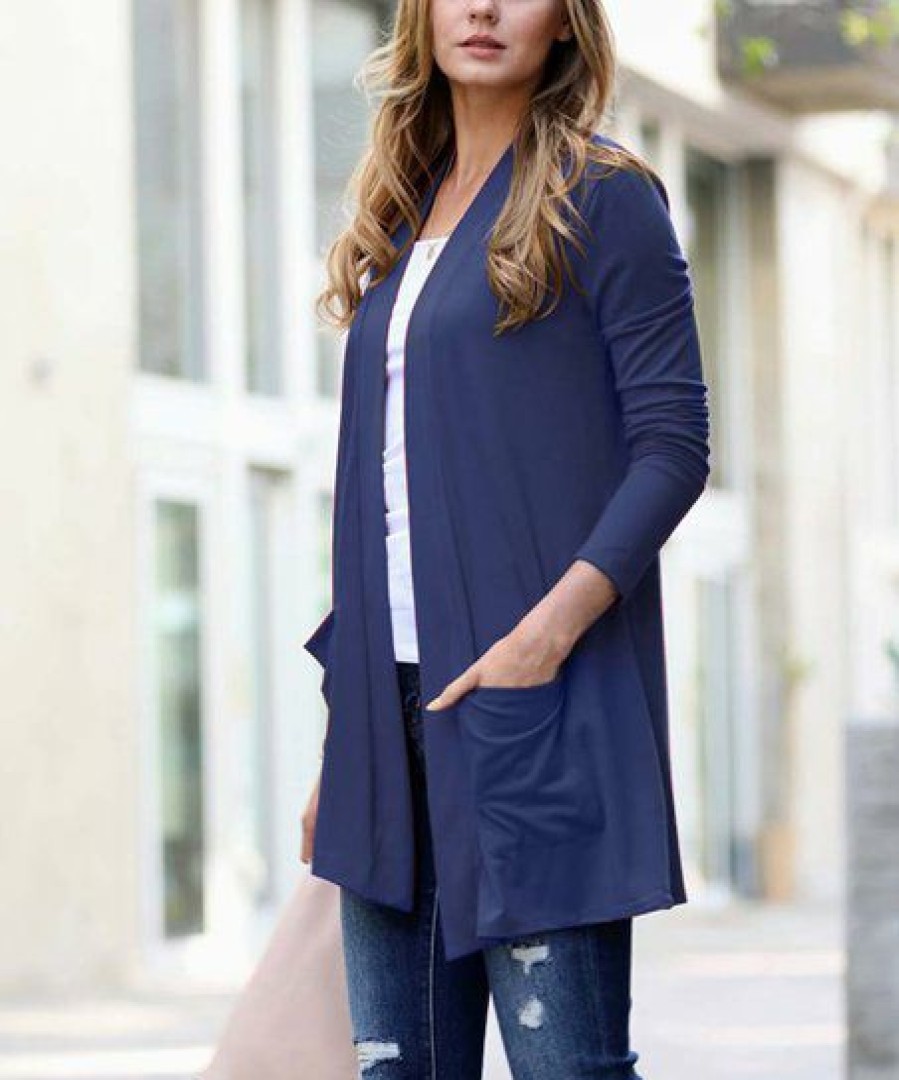 Women * | Wholesale 42Pops Light Navy Pocket Open Cardigan Women