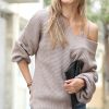 Women * | Top 10 42Pops Ash Mocha Double V-Neck Balloon-Sleeve Sweater Women