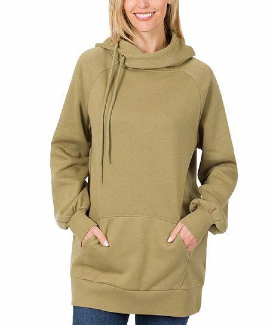 Women * | Coupon 42Pops Khaki Side-Tie Longline Hoodie Women