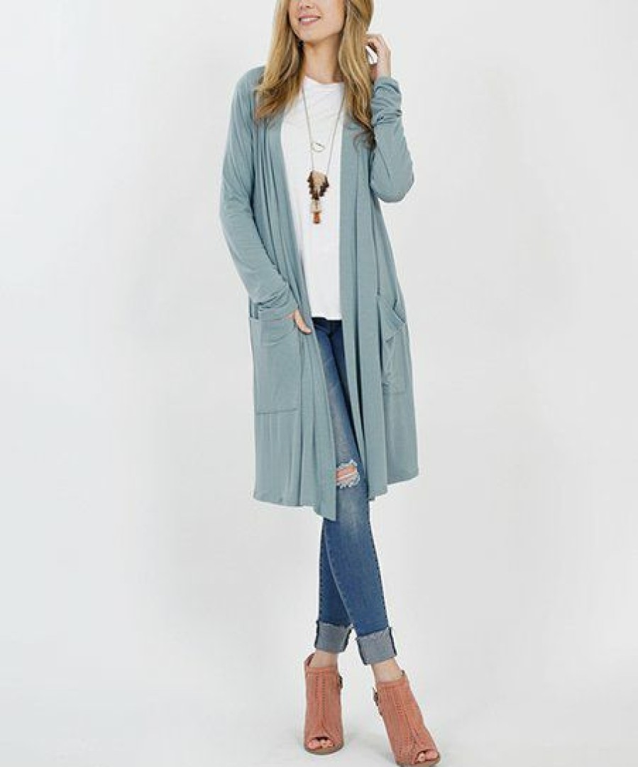 Women * | Best Pirce 42Pops Blue-Gray Pocket Open Cardigan Women