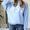 Women * | Buy 42Pops Spring Blue & Ivory 'Usa' Relaxed-Fit Crewneck Sweatshirt Women