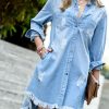 Women * | Deals 42Pops Light Denim Distressed Button-Down Pocket Dress Women