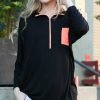 Other * | Best Sale 42Pops Black & Pink Contrast Zip-Front Long-Sleeve Pocket Hoodie Women