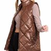 Women * | Hot Sale 42Pops Chocolate Quilted Faux Leather Mock Neck Zip-Up Puffer Vest Women