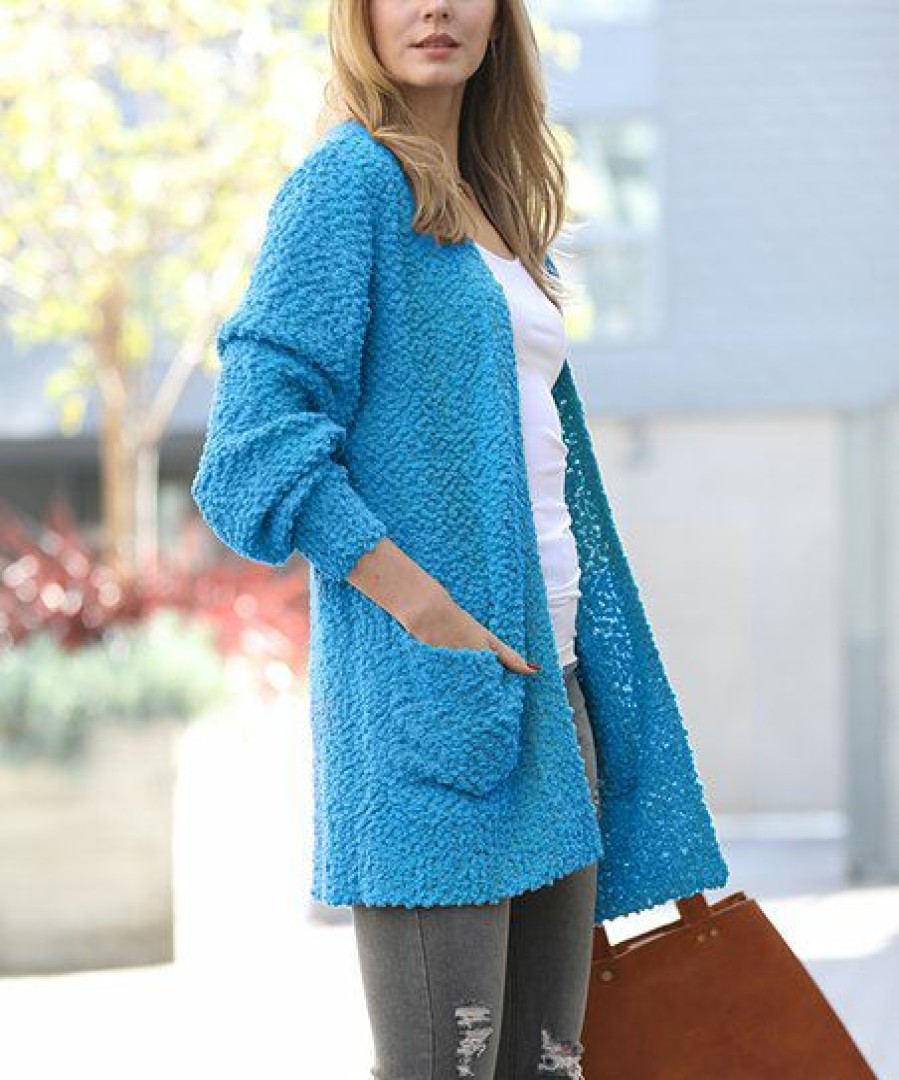 Women * | Coupon 42Pops Deep Sky Popcorn Pocket Open Cardigan Women