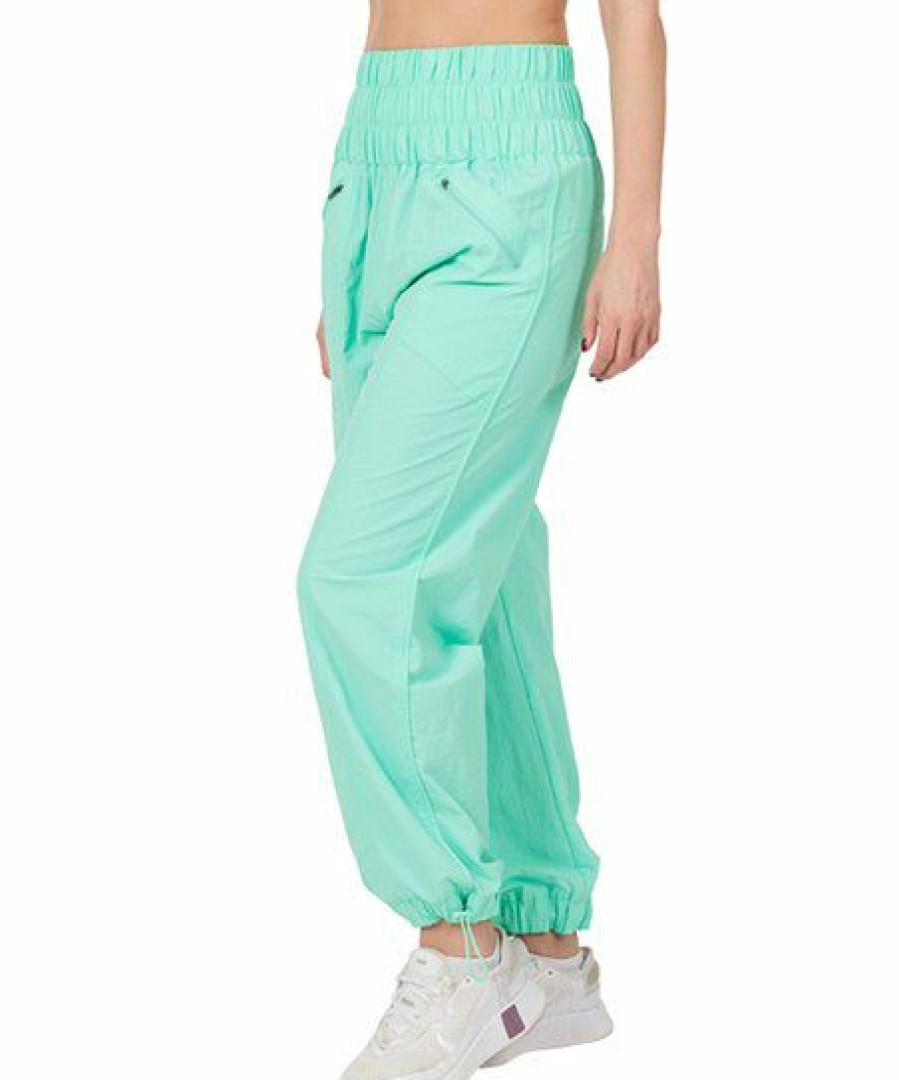 Women * | Best Sale 42Pops Mint Windbreaker Smocked-Waist Tie-Cuff Pocket Joggers Women