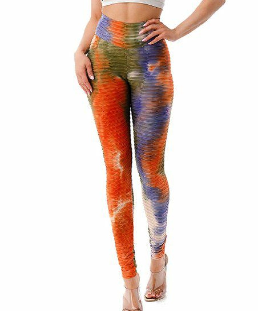 Women * | Cheap 42Pops Orange & Blue Abstract Waffle-Rib High-Waist Shaping Leggings Women