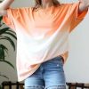 Women * | Outlet 42Pops Neon Coral Dip-Dye Oversize Crewneck Short-Sleeve Tee Women