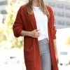 Women * | Cheapest 42Pops Dark Rust Popcorn Pocket Open Cardigan Women