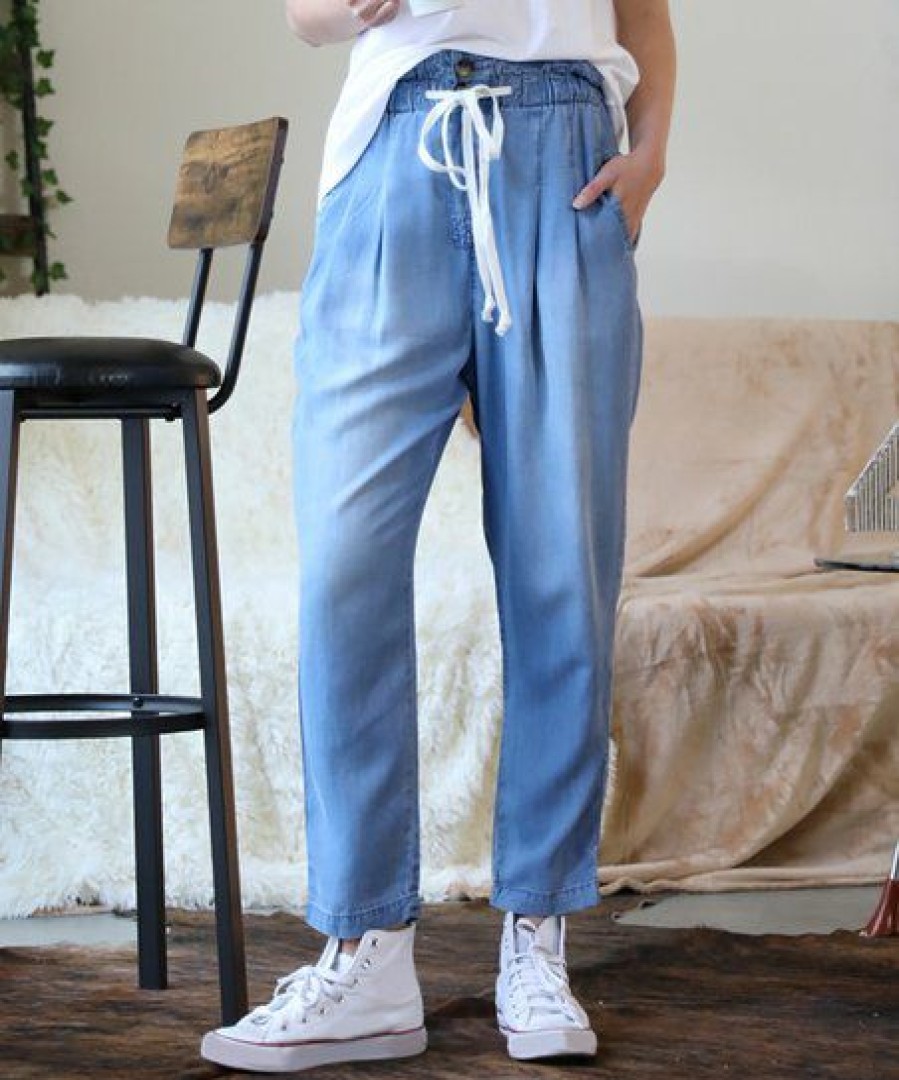 Women * | Top 10 42Pops Medium Chambray Drawstring Paper Bag Pants Women