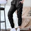 Women * | Flash Sale 42Pops Black Ruched Elastic-Waist Zip-Cuff Pocket Joggers Women