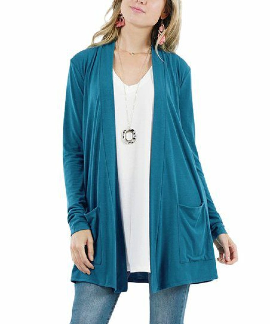 Women * | Flash Sale 42Pops Teal Slouchy Pocket Open Cardigan Women