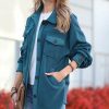 Women * | Top 10 42Pops Teal Curved-Hem Pocket Oversize Shacket Women