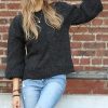 Women * | Top 10 42Pops Charcoal Cable-Knit Crewneck Balloon-Sleeve Sweater Women