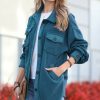 Women * | Best Deal 42Pops Teal Pocket Button-Up Fleece Shacket Women