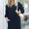 Women * | Wholesale 42Pops Navy V-Neck Pocket Sweatshirt Dress Women