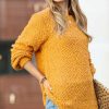 Women * | Best Pirce 42Pops Golden Mustard Popcorn-Texture Crewneck Bishop-Sleeve Sweater Women & Plus