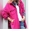 Women * | Flash Sale 42Pops Magenta Elbow-Patch Pocket Oversize Shacket Women