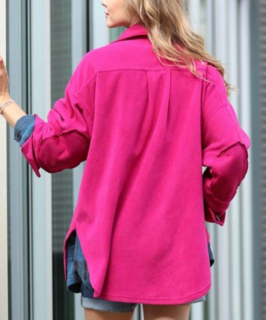 Women * | Flash Sale 42Pops Magenta Elbow-Patch Pocket Oversize Shacket Women