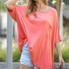 Women * | Best Reviews Of 42Pops Deep Coral Scoop Neck Pocket Oversize Boyfriend Tee Plus