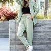 Women * | Coupon 42Pops Light Green Pocket Zip-Up Hoodie & Pocket Joggers Women