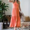 Women * | Flash Sale 42Pops Ash Copper Two-Tier Crewneck Sleeveless Midi Dress Women