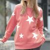 Women * | New 42Pops Dusty Rose & Ivory Star Crewneck Long-Sleeve Pocket Sweatshirt Women