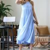 Women * | Wholesale 42Pops Spring Blue Three-Tier Crewneck Sleeveless Midi Dress Women