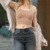 Women * | Wholesale 42Pops Deep Camel Wash Ribbed Seamless Crop Camisole Women