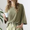 Women * | Deals 42Pops Khaki Crewneck Drop-Shoulder Half-Sleeve Hi-Low Top Women