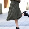 Women * | Cheapest 42Pops Dark Olive High-Waist Pleated Midi Skirt Women