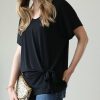 Women * | Buy 42Pops Black Front-Tie Scoop Neck Short-Sleeve Top Women